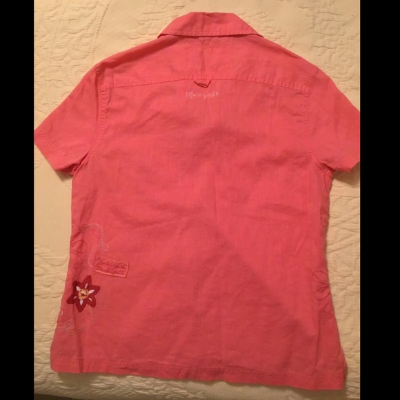 Life is Good Linen Cotton Blend Carnation Pink Button Front Short Sleeve Shirt - Picture 11 of 12